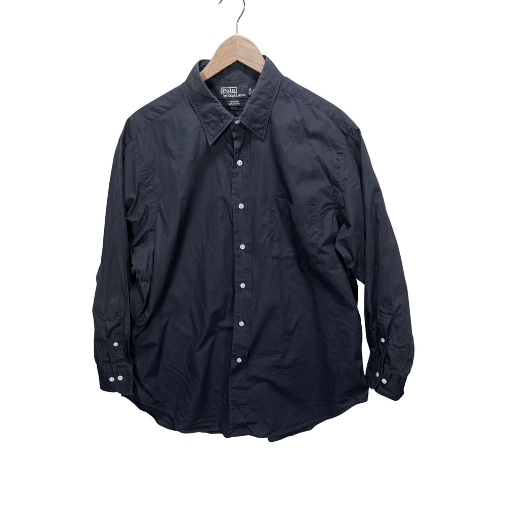 Polo Ralph Lauren Andrew Fit Dark Navy 100% Cotton Dress Shirt Men Size 17 32/33